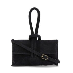 MARLON Black Made In Italy Suede Knot Pochette Shoulder Bag